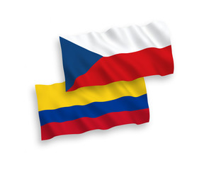 Flags of Romania and Colombia on a white background