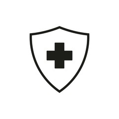 Immune system icon logo design template. Medical cross in the shield. Vector
