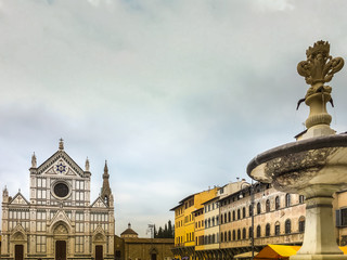 Florence, Piazza Santa Croce with Basilica of the Holy Cross in the backdrop. Tuscany, Italy