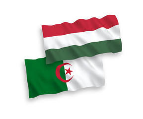 Flags of Algeria and Hungary on a white background