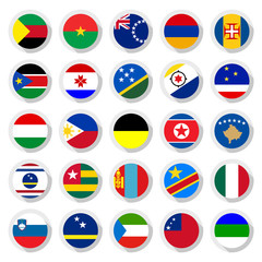 25 Flags of the world, set icons circular shape, flat vector illustration