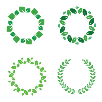 Leaf circle collection with green color. Set of Nature leaves cirlcle. Go green circle, frame vector illustration