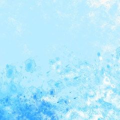 abstract background painted with watercolor and oil paint brush strokes and splashes and stains, ice shards blue white with snowflakes