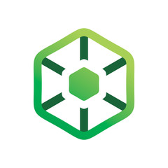 green hexagon color line spin logo design
