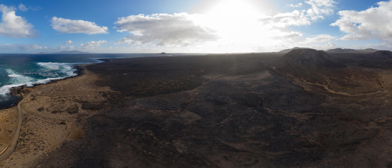 Panoramic volcano aerial view of Fuerteventura Canary island