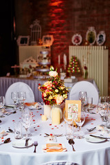 The elegant table setting in wedding ready for event