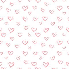 Vector seamless pattern with pink valentine hearts, sketch drawing for your design. Retro polka dot with hearts. Can be used for wallpaper, pattern fills, web page background, surface textures