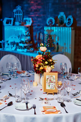 The elegant table setting in wedding ready for event