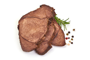 Sliced Baked pork meat, isolated on white background