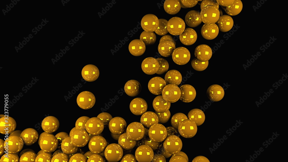 Fototapete computer generated animation many gold balls fall on top and fill the entire screen. 3d rendering of