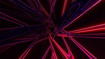 Computer generated futuristic abstract digital tunnel with curved lines, 3D render of technology backdrop