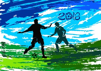 vector illustration, silhouette soccer player on the field with paint divorces