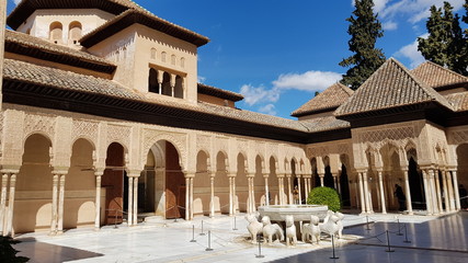 Palace of the Lions - part of Nasrid Palaces at historical Alhambra Palace and fortress complex in Granada, Andalusia.