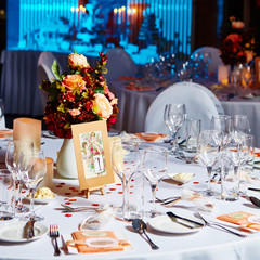 The elegant table setting in wedding ready for event
