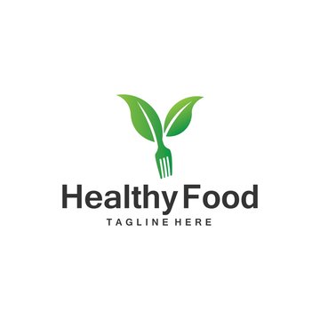 Healthy Food Logo Template, Green Vegetables with Spoon & Fork Logo.