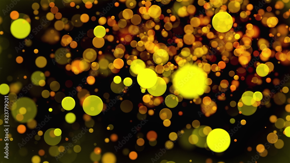 Poster christmas background with glittering gold circles bokeh, computer generated. 3d rendering