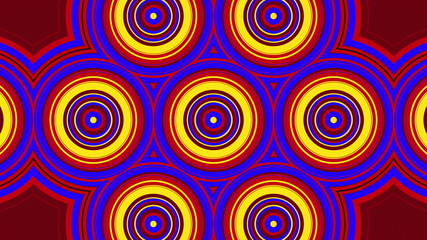 Fototapeta na wymiar Retro kaleidoscope of colorful rounds forming hypnotic ornament. 3d rendering computer generated technological background