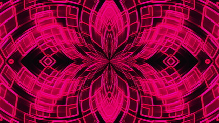 Abstract kaleidoscope of luminous the crystals and petals forming beautiful flower. 3d rendering computer generated technological background