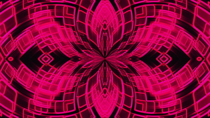 Abstract kaleidoscope of luminous the crystals and petals forming beautiful flower. 3d rendering computer generated technological background