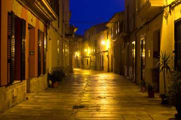 Fototapeta na wymiar Streets of Acludia during the night, Mallorca
