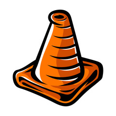 Traffic cone for road safety -- cartoon illustration style