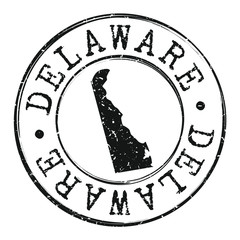 Delaware Map Silhouette Postal Passport Stamp Round Vector Icon Design.