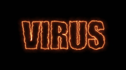Computer generated background with burning banner virus. 3d rendering of a warning inscription
