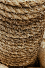 Old vintage fisherman's village with closeup fishing ropes.