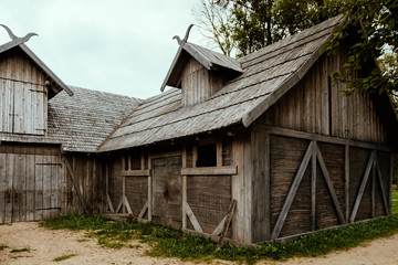 Naklejka premium Old traditional vintage timber buildings in the village