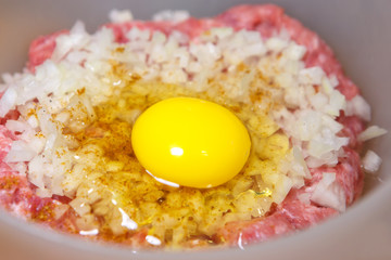 The yolk of the egg in the fresh meat