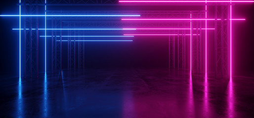 Sci Fi Futuristic Arc Gate Neon Laser Pantone Purple Blue Modern Alien Fashion Dance Club Showroom Hallway Tunnel Corridor Concrete Cyber Virtual 3D Rendering