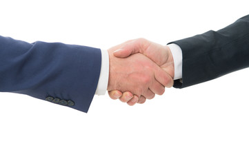 Fototapeta na wymiar Handshake deal. Handshake isolated on white. Business agreement. Contract or cooperation. Companionship or partnership. Handshake greeting or parting. Handshake gesture. Shaking hands.