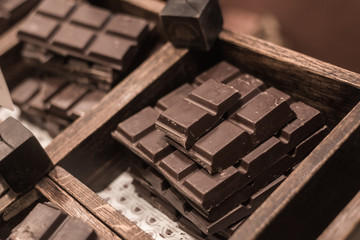 piece milk chocolate bar on a shop counter