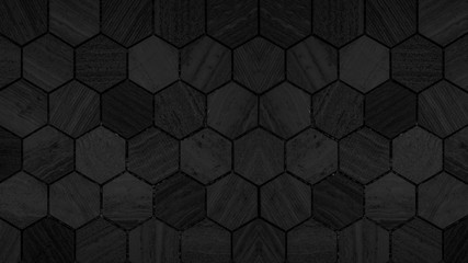 Black modern tile mirror made of hexagonal tiles texture background