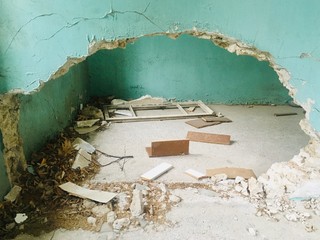 the debris of a wall