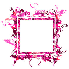 Obraz premium Marble texture banner. Liquid texture. Pink, red stains. White frame with pink paints isolated on a white background. Surface water, paint, waves, divorces, acrylic, watercolor, copy space, border