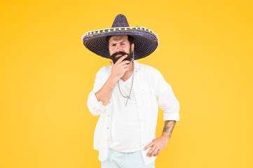 Cinco de Mayo. Mexican Day of the Dead. 5th of May. Let have fun. celebrating fiesta. happy man in mexican sombrero hat. Mexican energetic temper. traditional mexican holiday. national Mexico holiday © be free