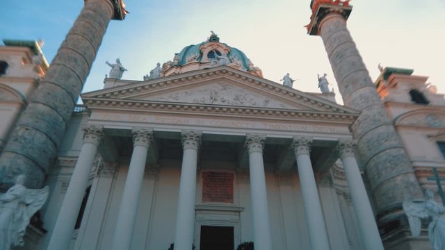 Karlskirche (St. Charles Church), baroque church in Vienna, Austria, hyperlapse