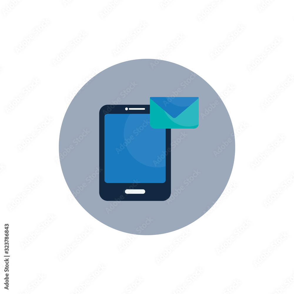 Poster isolated digital smartphone and envelope flat block style icon vector design