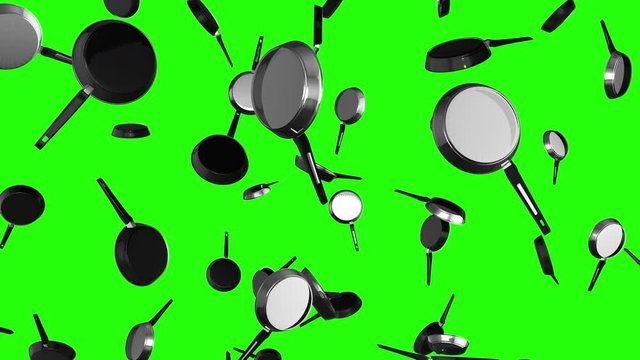 steel saucepan sarten kitchen utensil falling animation 3d
