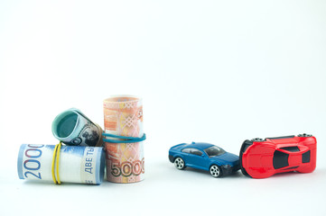 Russian money with a car, the concept of buying a car