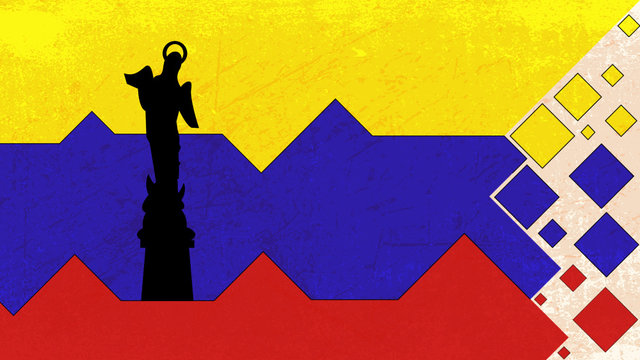 Quito, Ecuador, panecillo con fondo de la bandera ecuatoriana, con vectores