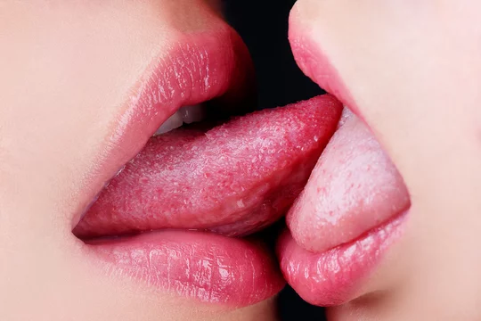 Sexy tongue in lesbian girl mouth. Homosexual concept. French Kiss. Sensual  kiss in same-sex couple close up. Homosexual family. Stock Photo | Adobe  Stock