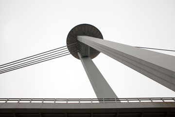 Bridge detail of UFO Bridge across Danube river in Bratislava
