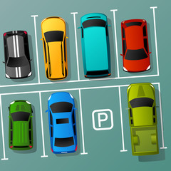 Parking lot with different cars 
