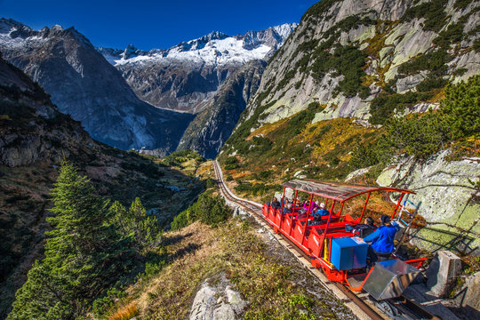 Gelmerbahn near by the Grimselpass in Swiss Alps
