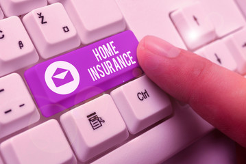 Writing note showing Home Insurance. Business concept for it covers losses and damages to an...