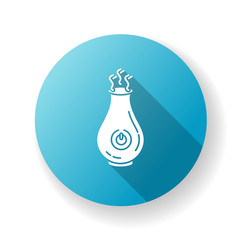 Air cleaner, steam humidifier blue flat design long shadow glyph icon. Household appliance, ionizer, water vaporizer, air purifier, healthcare domestic device. Silhouette RGB color illustration