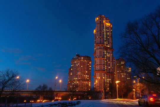 View on Moscow  and group  of  Buildings  "Alue Parusa"