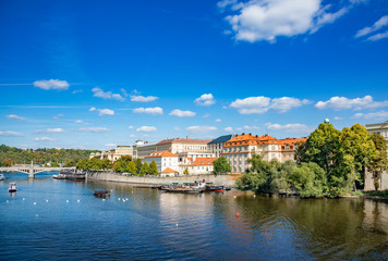 Fototapeta na wymiar View of the city and the Vltava River in Prague, the capital of the Czech Republic.